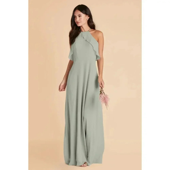 NEW Birdy Grey Jules Chiffon Bridesmaid Maxi Dress Ruffle Halter Neck Sage XL - Picture 5 of 10